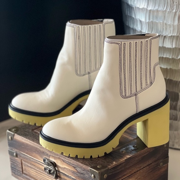 Dolce Vita Castor H2O Suede Boots in White and Yellow - Picture 1 of 8